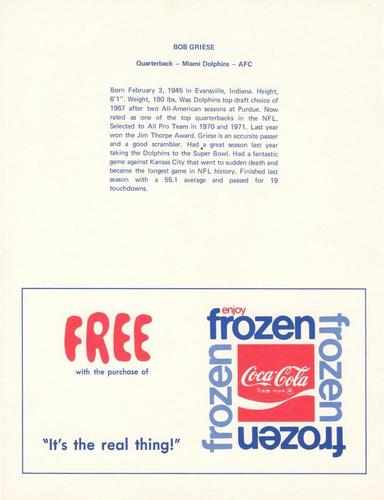 1972 Coca-Cola #NNO Bob Griese Back