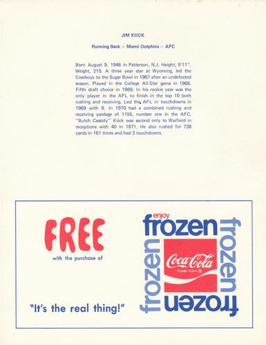 1972 Coca-Cola #NNO Jim Kiick Back
