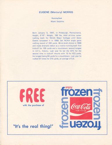 1972 Coca-Cola #NNO Mercury Morris Back