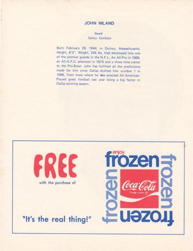 1972 Coca-Cola #NNO John Niland Back