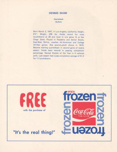 1972 Coca-Cola #NNO Dennis Shaw Back