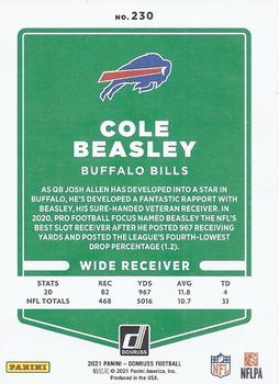 2021 Donruss - Press Proof Red #230 Cole Beasley Back