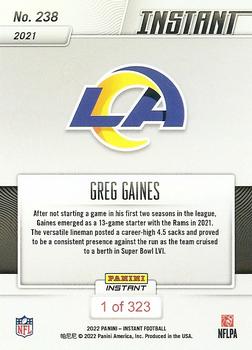 2021 Panini Instant NFL #238 Greg Gaines Back