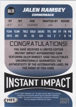 2017 SAGE HIT - Instant Impact Autographs Black #IIA/JR Jalen Ramsey Back
