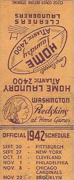 1942 Home Laundry Matchbooks Washington Redskins #NNO Dick Todd Back