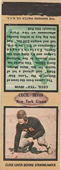 1934 Diamond Matchbook Covers #NNO Cecil Irvin Front