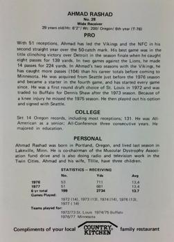 1978 Country Kitchen Minnesota Vikings #NNO Ahmad Rashad Back