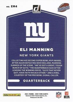 2021 Donruss New York Giants Eli Manning Highlights #EM4 Eli Manning Back
