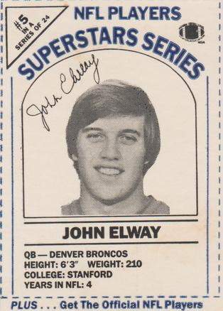 1986 DairyPak NFL Players Superstars Series - Violet Letters #5 John Elway Front