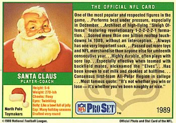 1989 Pro Set - Santa Claus Promo #1989 Santa Claus Back