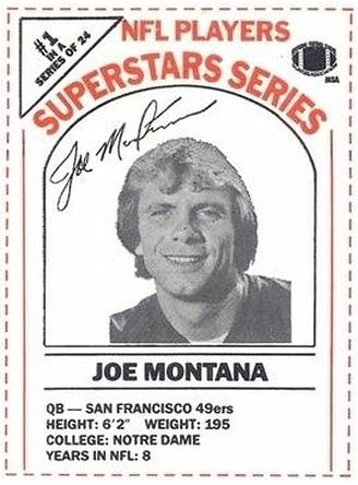 1986 DairyPak NFL Players Superstars Series - Orange Letters #1 Joe Montana Front