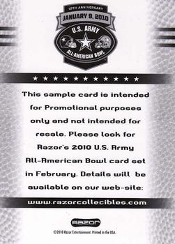 2010 Razor US Army All-American Bowl - SGA Samples #NNO Barry Brunetti Back