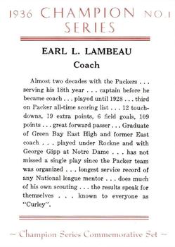 2001 Green Bay Packers 1936 Champion Series #1 Curly Lambeau Back