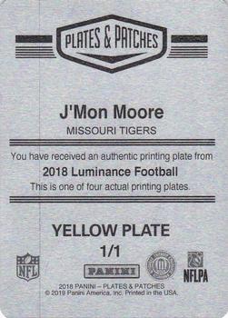 2018 Panini Plates & Patches - 2018 Panini Luminance Luminary Printing Plates Yellow #NNO J'Mon Moore Back