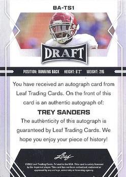 2022 Leaf Draft - Autographs #BA-TS1 Trey Sanders Back
