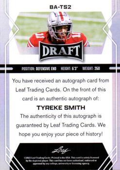 2022 Leaf Draft - Autographs #BA-TS2 Tyreke Smith Back
