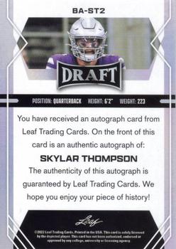 2022 Leaf Draft - Autographs Blue #BA-ST2 Skylar Thompson Back