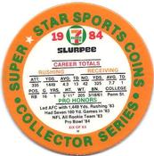 1984 7-Eleven Super Star Sports Coins: West Region #XIX H Curt Warner Back