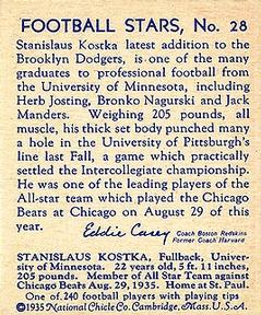 1935 National Chicle #28 Stan Kostka Back