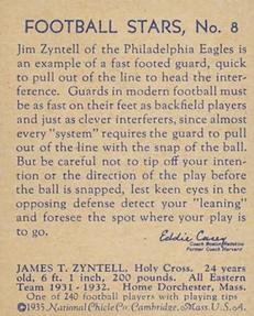1935 National Chicle #8 Jim Zyntell Back