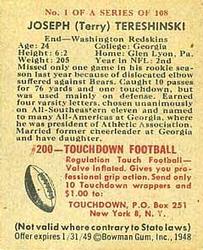 1948 Bowman #1 Joe Tereshinski Back