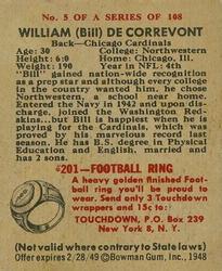 1948 Bowman #5 Bill DeCorrevont Back