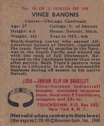 1948 Bowman #18 Vince Banonis Back