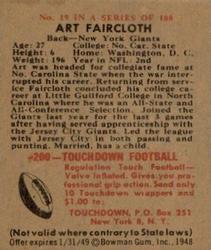 1948 Bowman #19 Art Faircloth Back