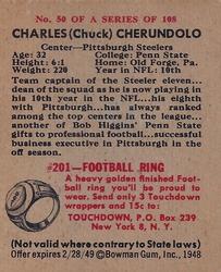 1948 Bowman #50 Charles Cherundolo Back