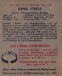 1948 Bowman #106 Ernie Steele Back
