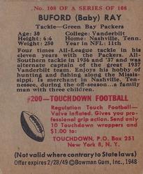 1948 Bowman #108 Buford Ray Back