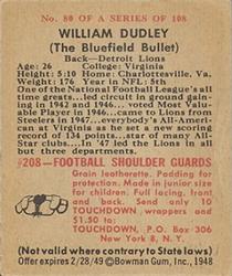 1948 Bowman #80 Bill Dudley Back