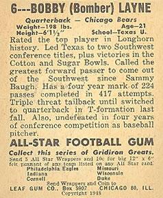 1948 Leaf #6 Bobby Layne Back