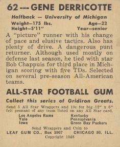 1948 Leaf #62 Gene Derricotte Back