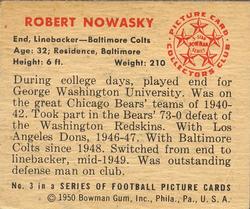 1950 Bowman #3 Robert Nowaskey Back
