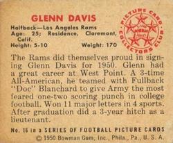 1950 Bowman #16 Glenn Davis Back
