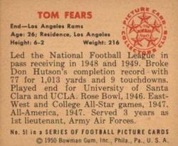 1950 Bowman #51 Tom Fears Back
