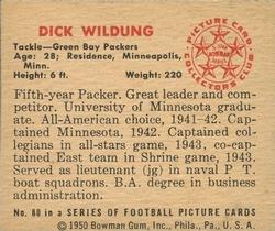 1950 Bowman #80 Dick Wildung Back