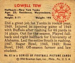 1950 Bowman #83 Lowell Tew Back