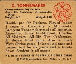 1950 Bowman #118 Clayton Tonnemaker Back