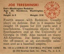 1950 Bowman #139 Joe Tereshinski Back