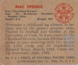 1950 Bowman #8 Mac Speedie Back