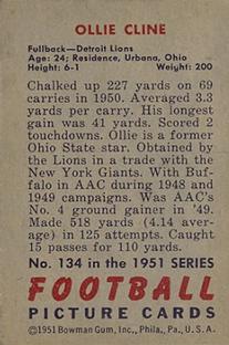 1951 Bowman #134 Ollie Cline Back