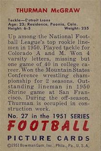 1951 Bowman #27 Thurman McGraw Back