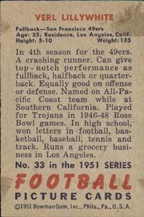 1951 Bowman #33 Verl Lillywhite Back