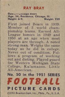 1951 Bowman #50 Ray Bray Back