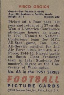 1951 Bowman #68 Visco Grgich Back