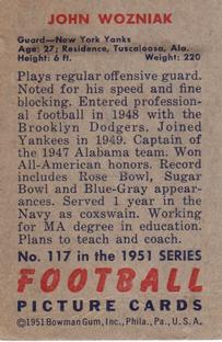 1951 Bowman #117 John Wozniak Back