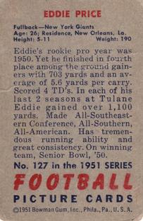 1951 Bowman #127 Eddie Price Back