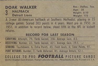 1952 Bowman Large #3 Doak Walker Back